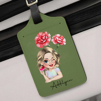 Personalized Custom Cartoon Girl Luggage Tag with Flowers