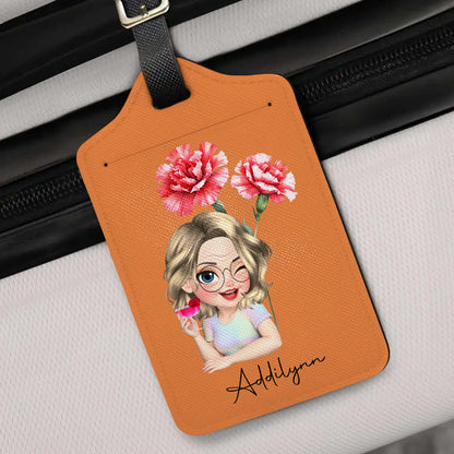 Personalized Custom Cartoon Girl Luggage Tag with Flowers