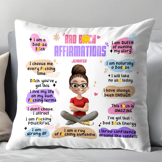 Bad B*tch Affirmations, Cartoon Character - Personalized Custom Pillow, Insert Included - DTG025_PLW