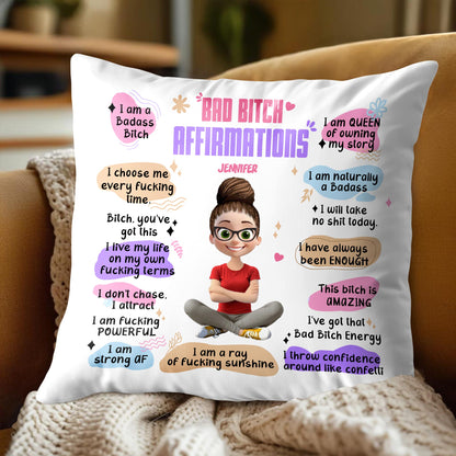 Affirmations de mauvaise garce, personnage de dessin animé - Oreiller personnalisé, insert inclus - DTG025_PLW