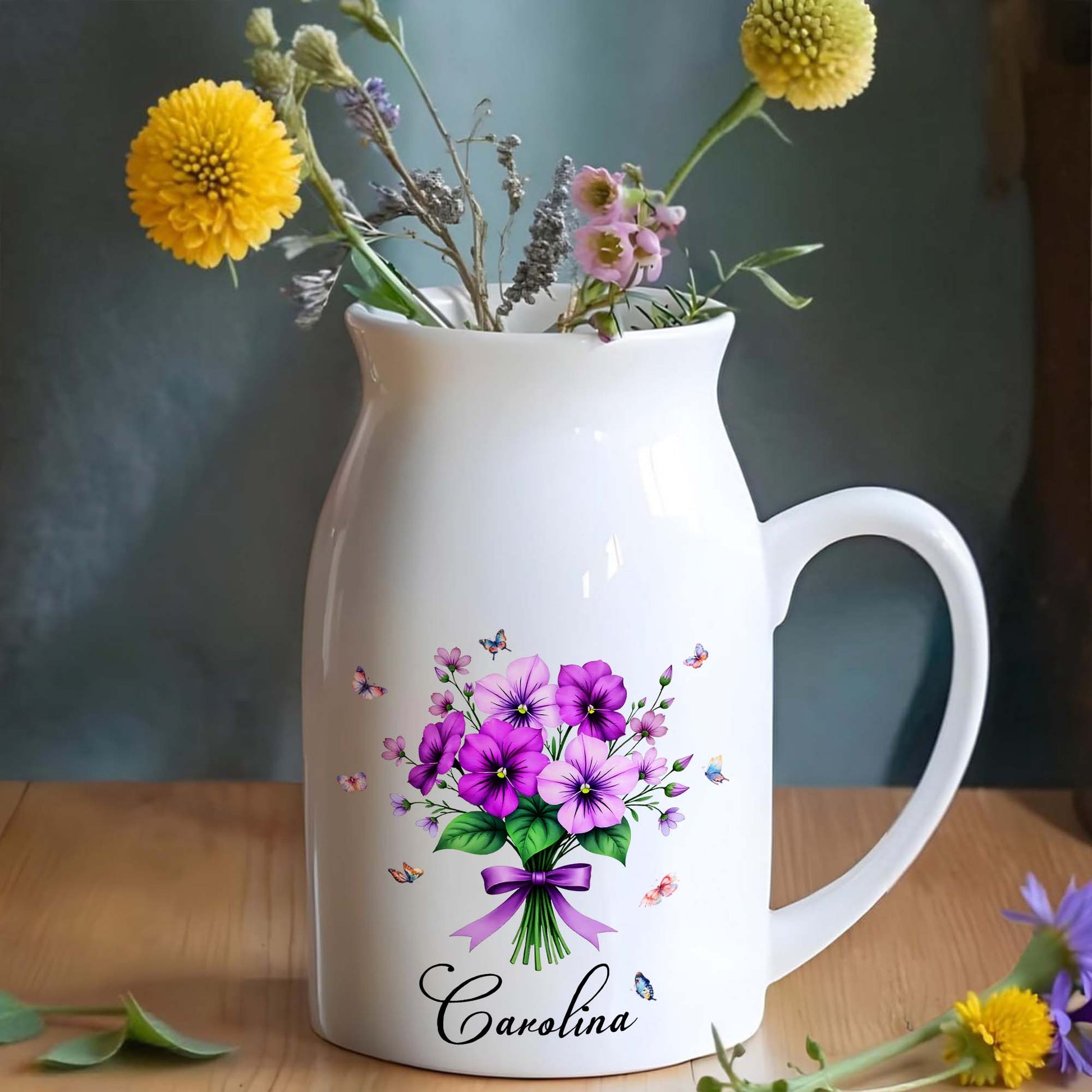 Create a Beautiful Centerpiece With This Ceramic Flower Vase, Flowers and Butterflies