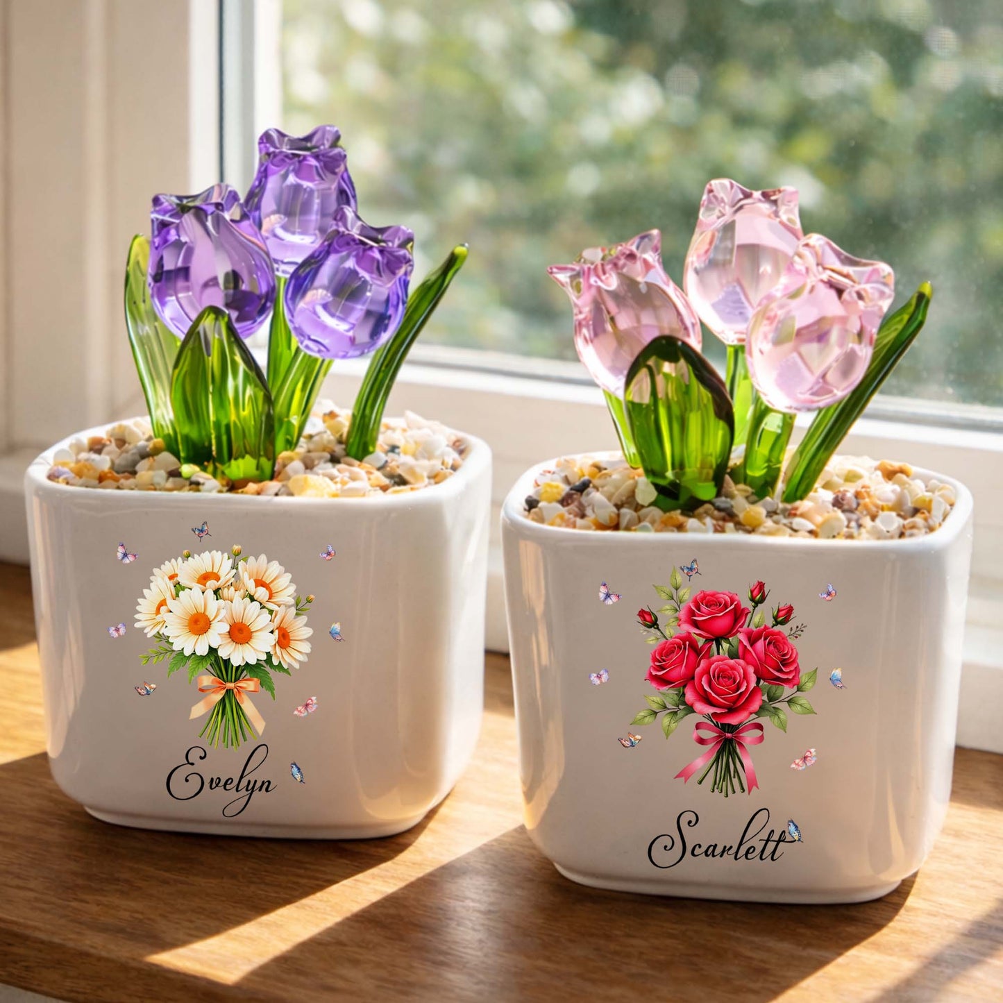 Blooming With Love And Beauty Custom Birth Month Flower And Tulip - Personalized Custom Glass Everlasting Tulips - DTG026_GLATU