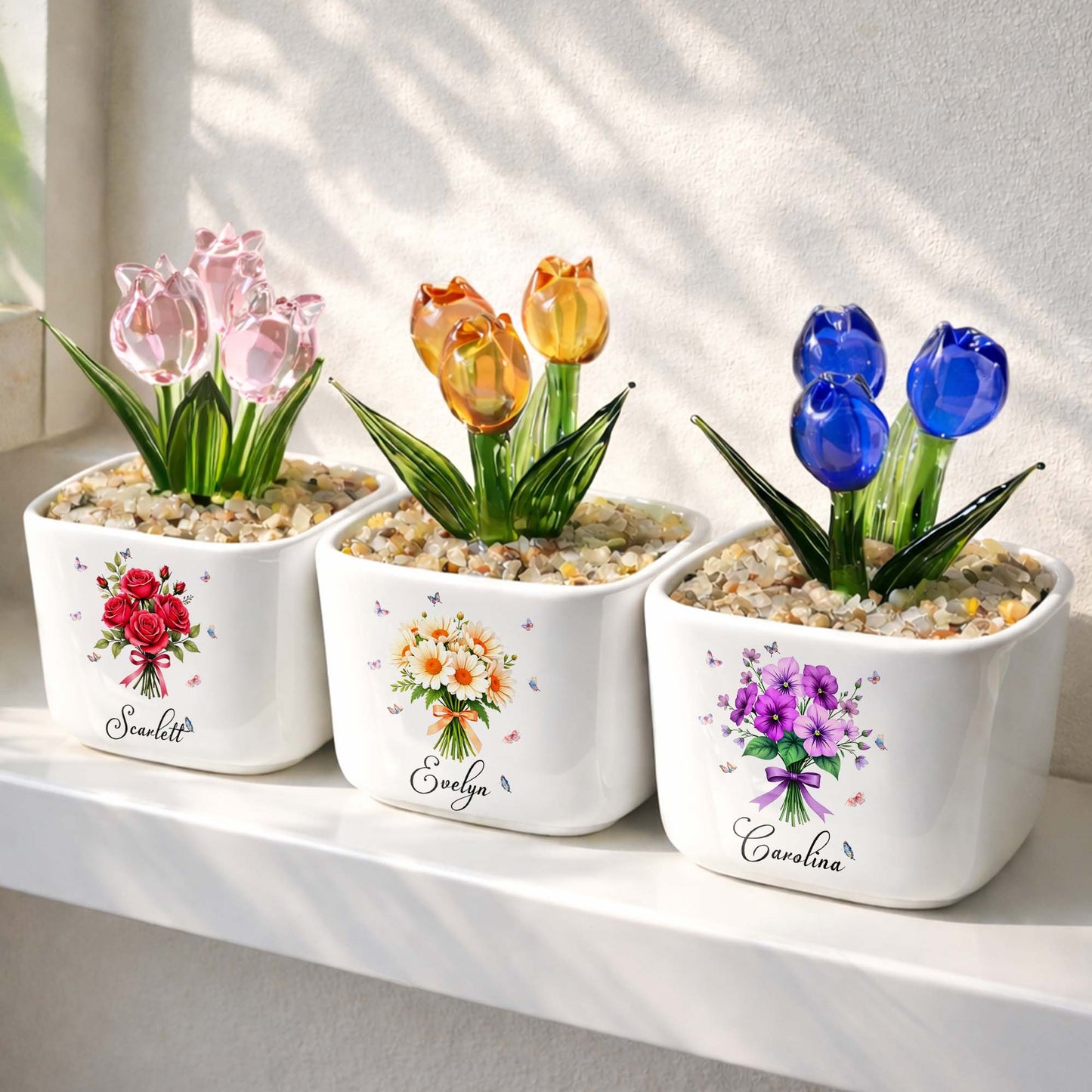 Blooming With Love And Beauty Custom Birth Month Flower And Tulip - Personalized Custom Glass Everlasting Tulips - DTG026_GLATU