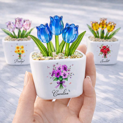 Blooming With Love And Beauty Custom Birth Month Flower And Tulip - Personalized Custom Glass Everlasting Tulips - DTG026_GLATU