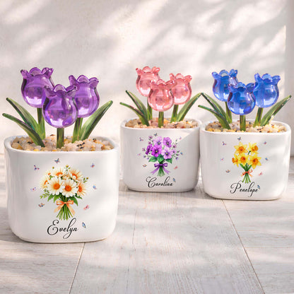 Blooming With Love And Beauty Custom Birth Month Flower And Tulip - Personalized Custom Glass Everlasting Tulips - DTG026_GLATU