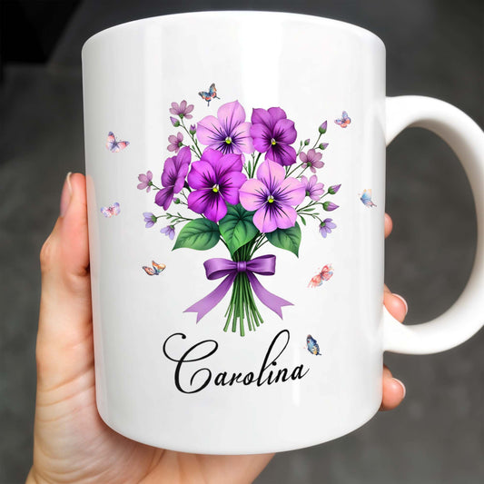 Bouquet Of Purple Flowers With Butterflies
