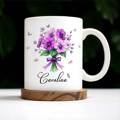 Bouquet Of Purple Flowers With Butterflies