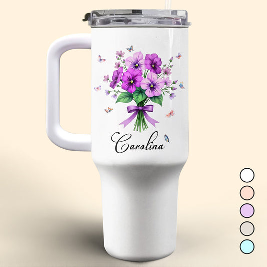 Vibrant Floral Design Tumbler With Butterflies And Elegant Ribbons