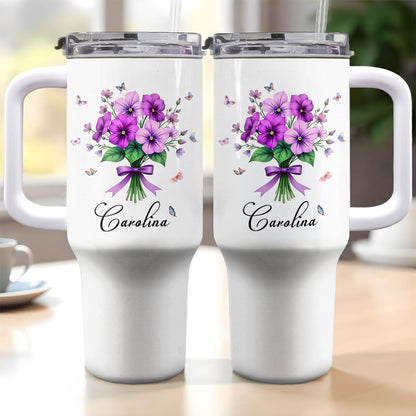 Vibrant Floral Design Tumbler With Butterflies And Elegant Ribbons