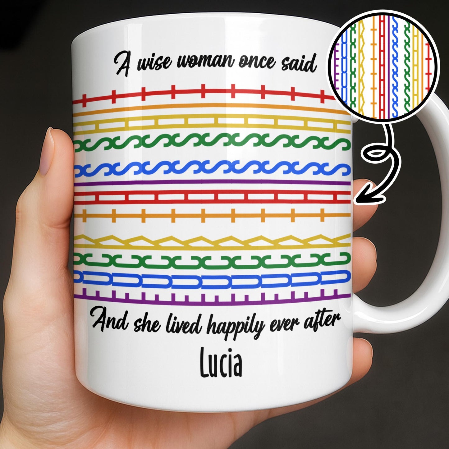 A Wise Woman Once Said Happily Ever After Colorful Embroidery Pattern - Personalized Custom Coffee Mug - DTG039_MG