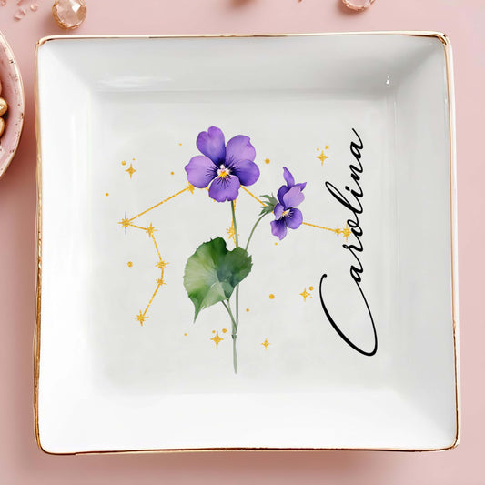 Colorful Flowers With Constellation Design Personalized Dish