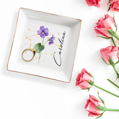Colorful Flowers With Constellation Design Personalized Dish