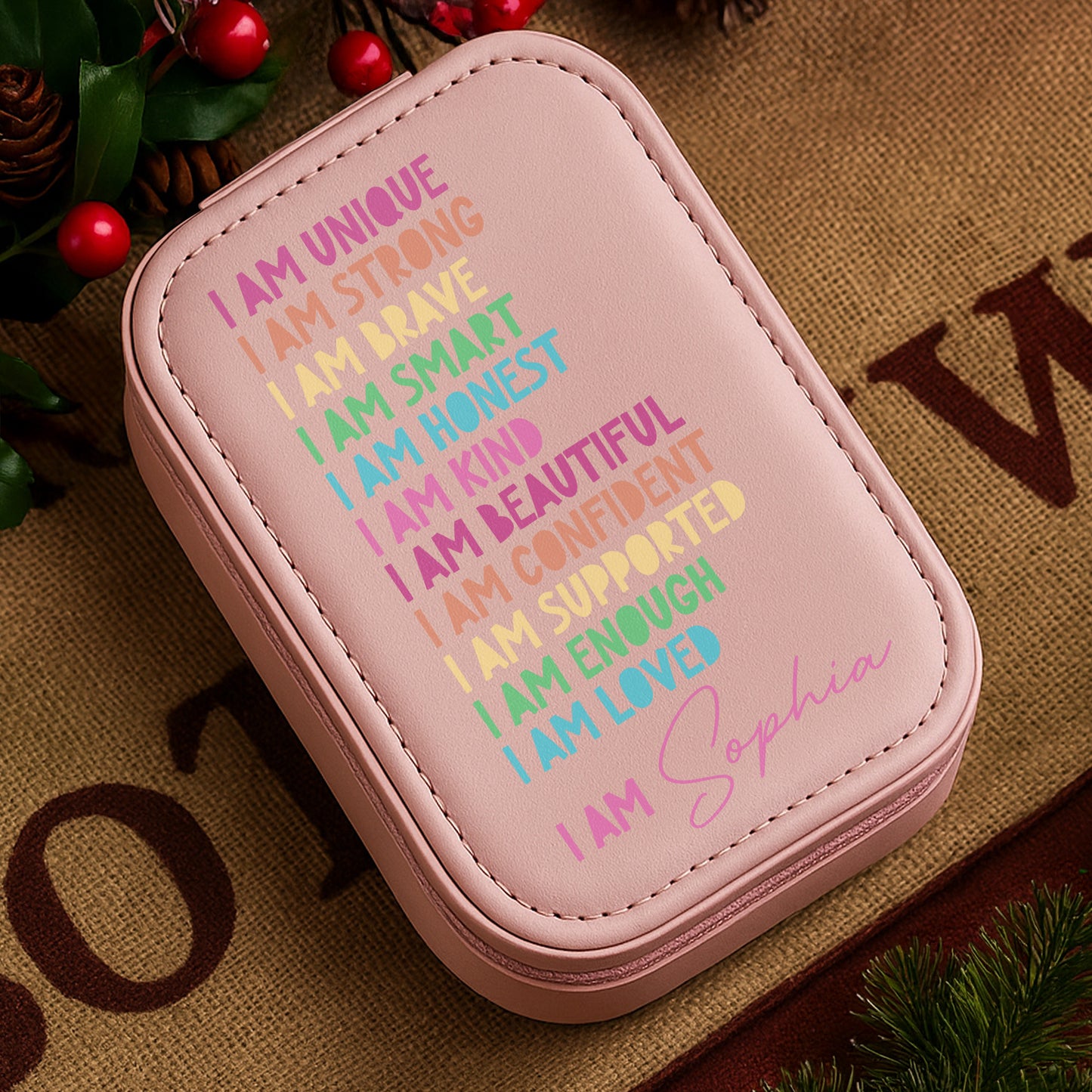 I Am Unique, I Am Strong, Motivational Phrases - Personalized Custom Jewelry Box With LED Mirror - DTG058_LEBOX