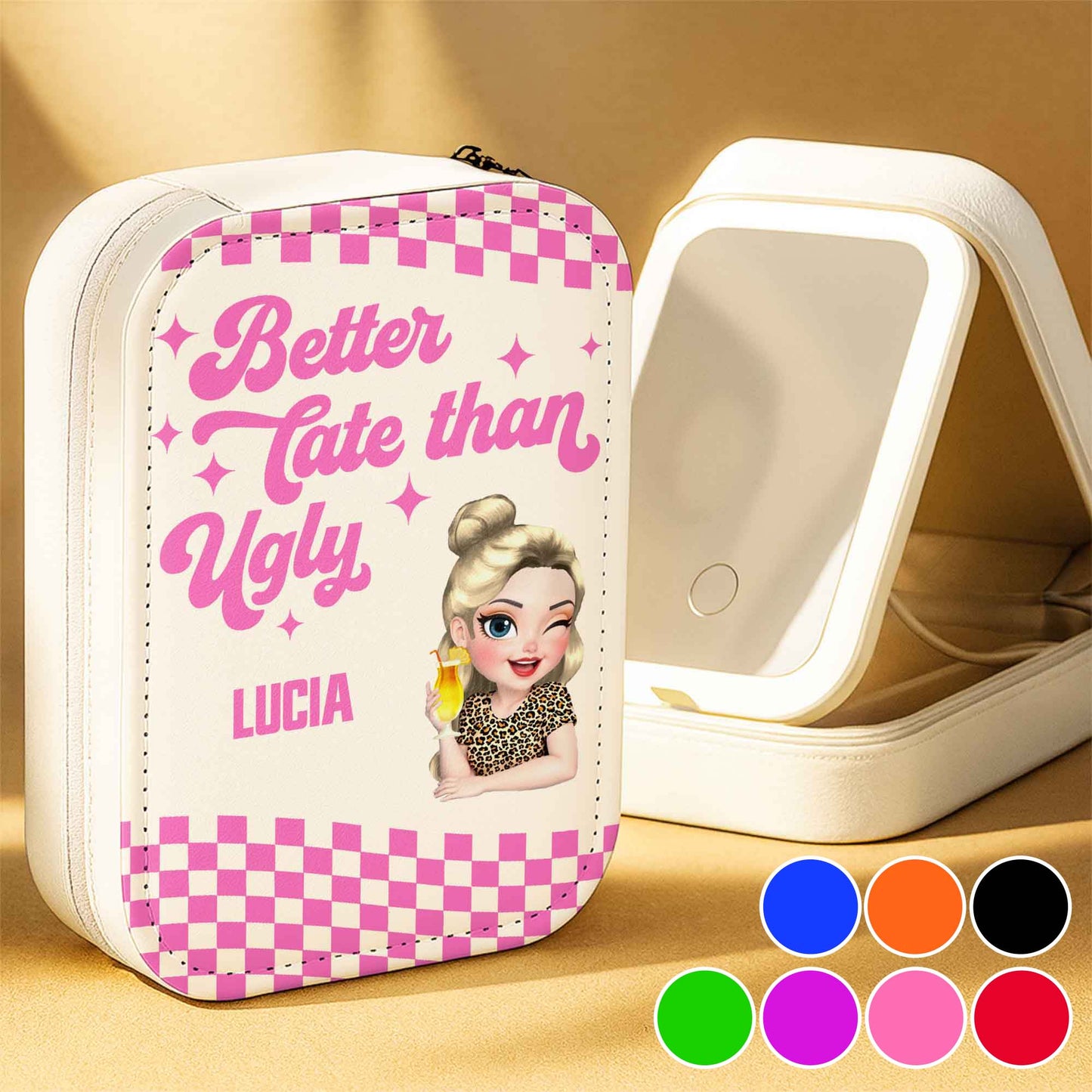 Better Late Than Ugly, Cartoon Character, Checkered Pattern