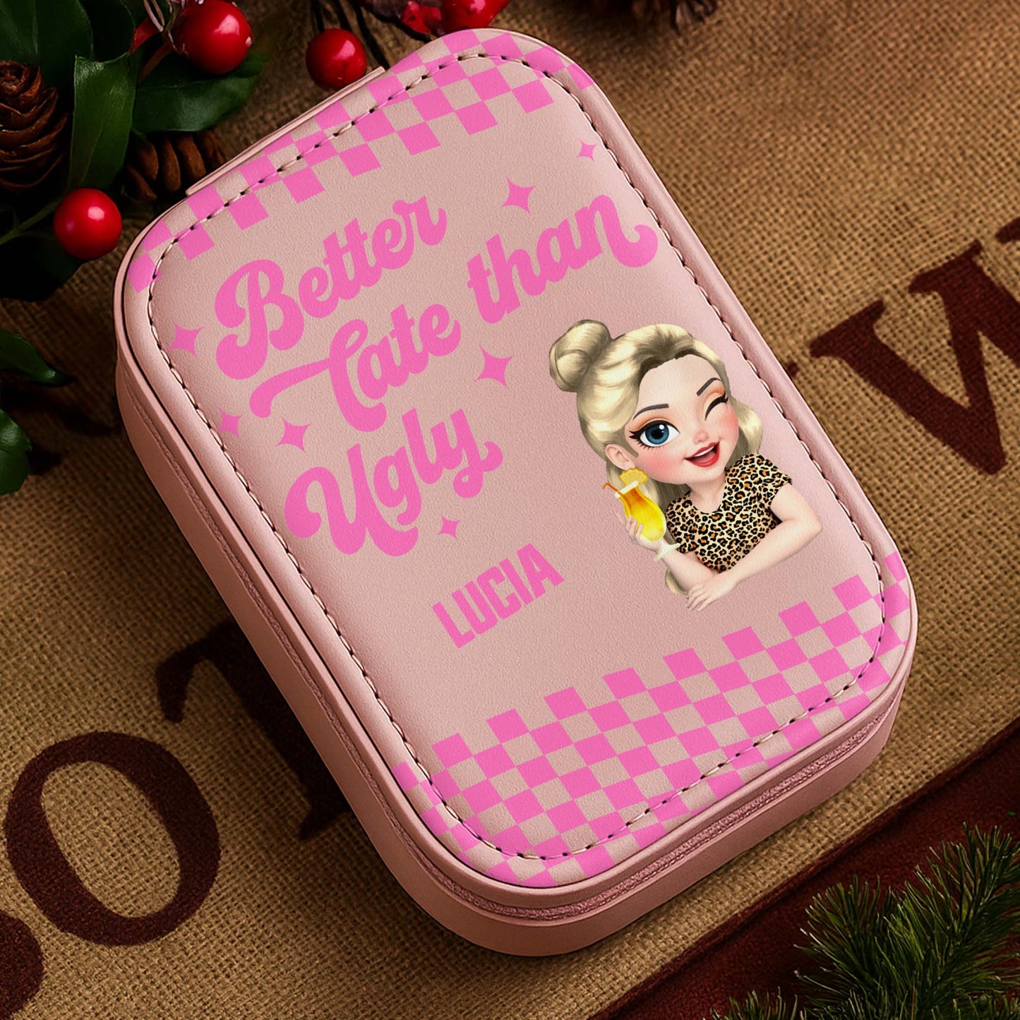 Better Late Than Ugly, Cartoon Character, Checkered Pattern