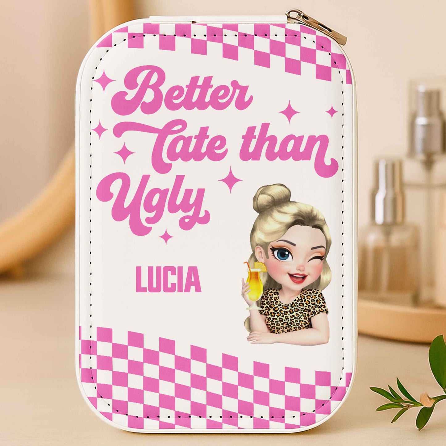 Better Late Than Ugly, Cartoon Character, Checkered Pattern