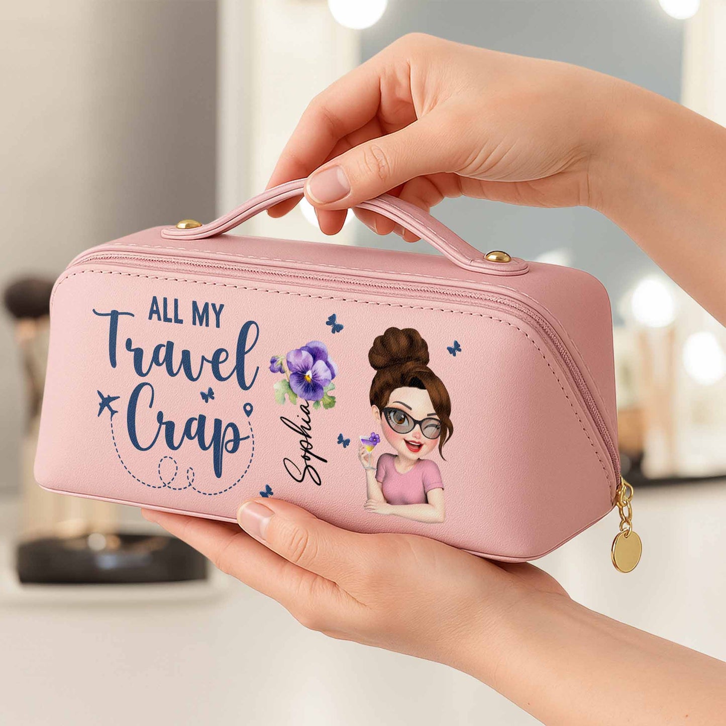 All My Travel Cr*p With Flowers And Cartoon Character