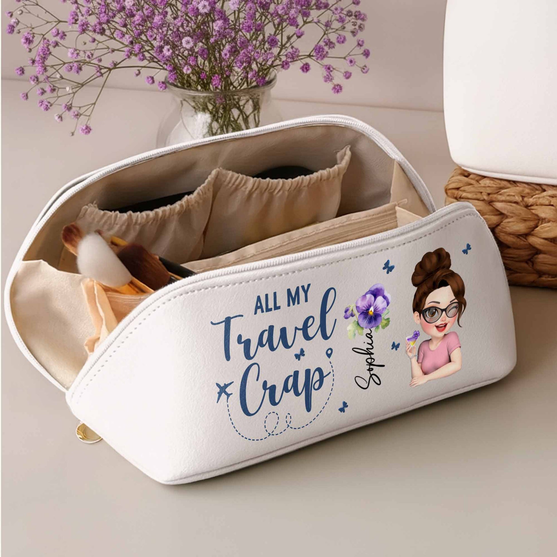 All My Travel Cr*p With Flowers And Cartoon Character