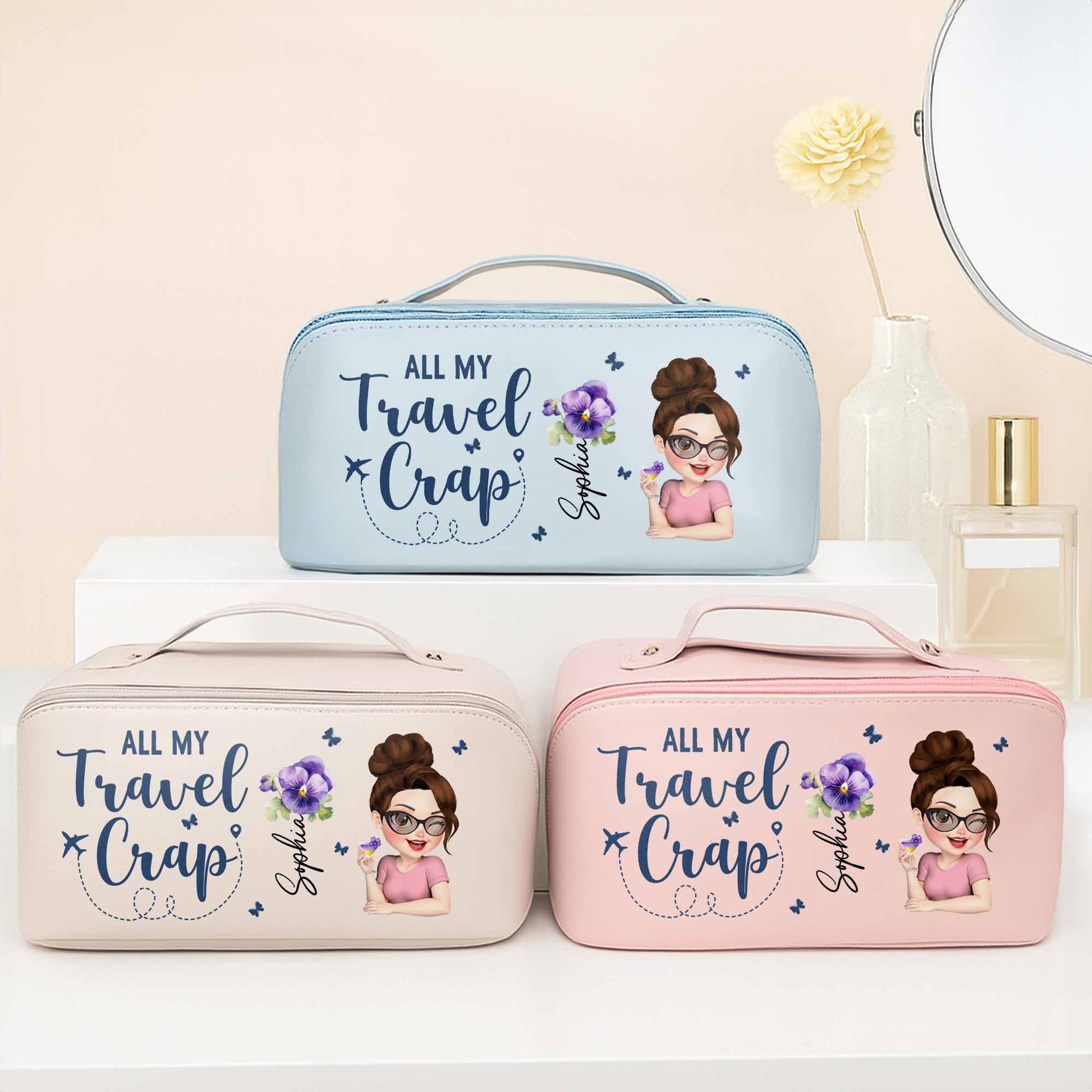 All My Travel Cr*p With Flowers And Cartoon Character