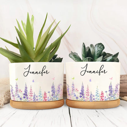 Garden Of Love And Blooming Flowers With Custom Birth Month Flowers - Personalized Ceramic Plant Pot - DTG092_CEP