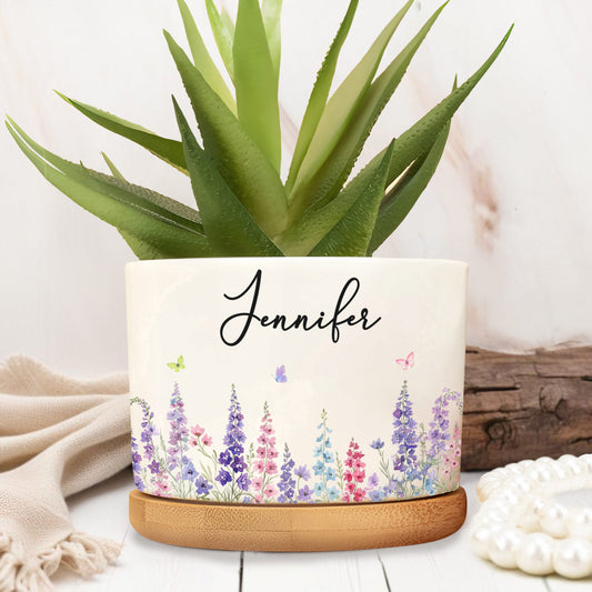 Garden Of Love And Blooming Flowers With Custom Birth Month Flowers - Personalized Ceramic Plant Pot - DTG092_CEP