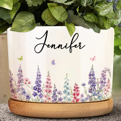 Garden Of Love And Blooming Flowers With Custom Birth Month Flowers - Personalized Ceramic Plant Pot - DTG092_CEP