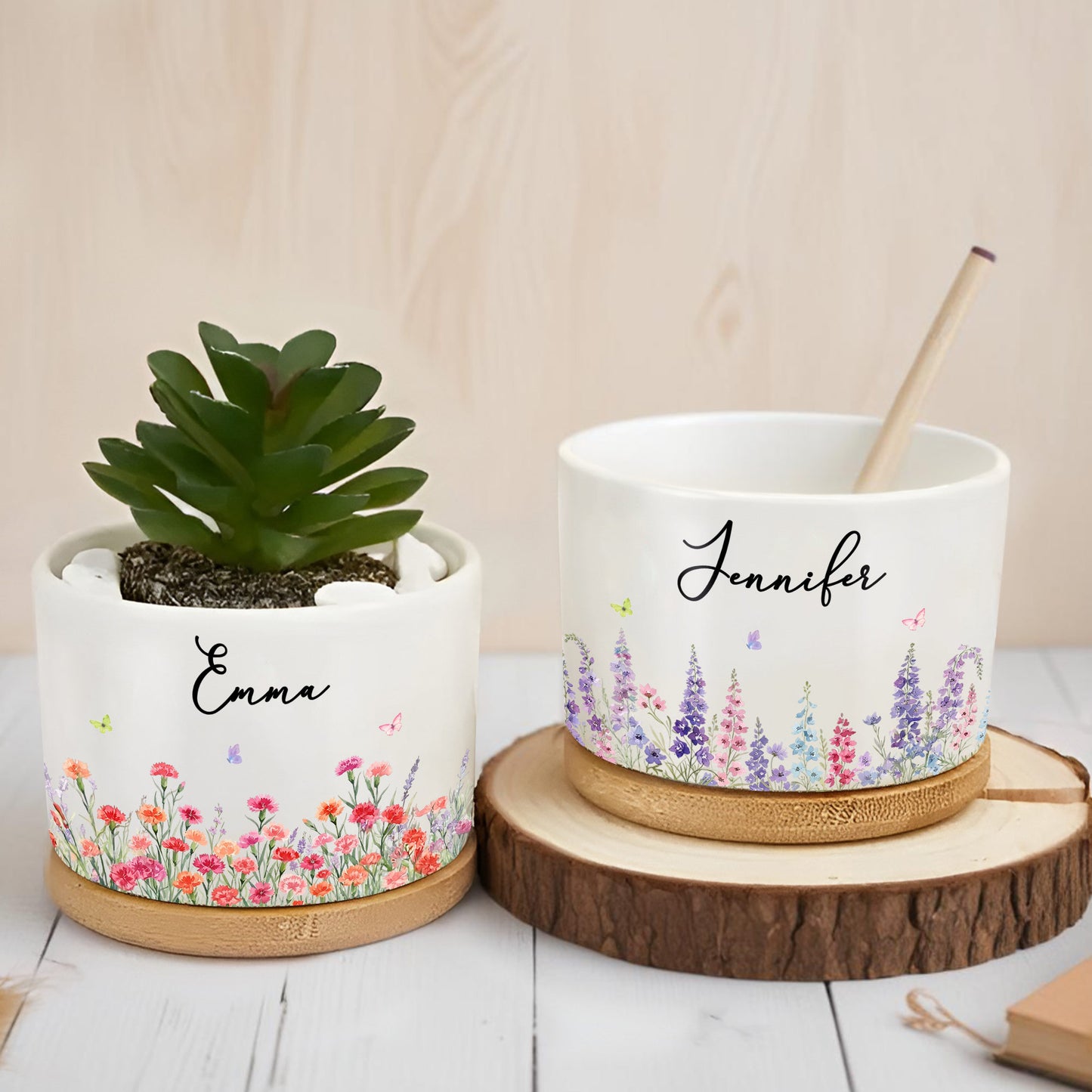 Garden Of Love And Blooming Flowers With Custom Birth Month Flowers - Personalized Ceramic Plant Pot - DTG092_CEP