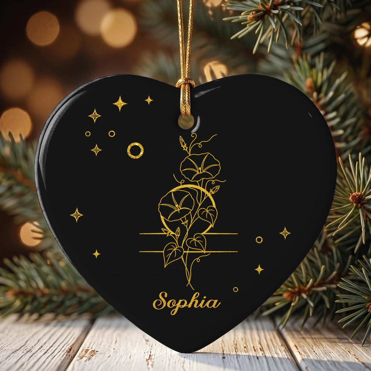 Zodiac Virgo Sign With Birth Month Flowers And Stars - Personalized Custom Ceramic Ornament With Heart Shape - DTG170_HCE