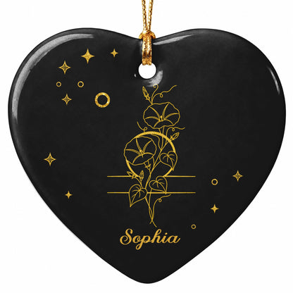 Zodiac Virgo Sign With Birth Month Flowers And Stars - Personalized Custom Ceramic Ornament With Heart Shape - DTG170_HCE