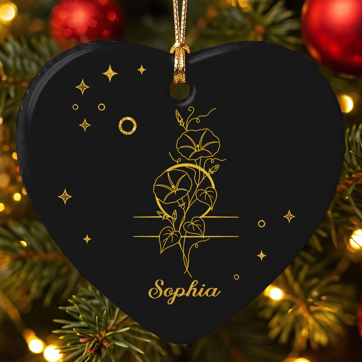 Zodiac Virgo Sign With Birth Month Flowers And Stars - Personalized Custom Ceramic Ornament With Heart Shape - DTG170_HCE