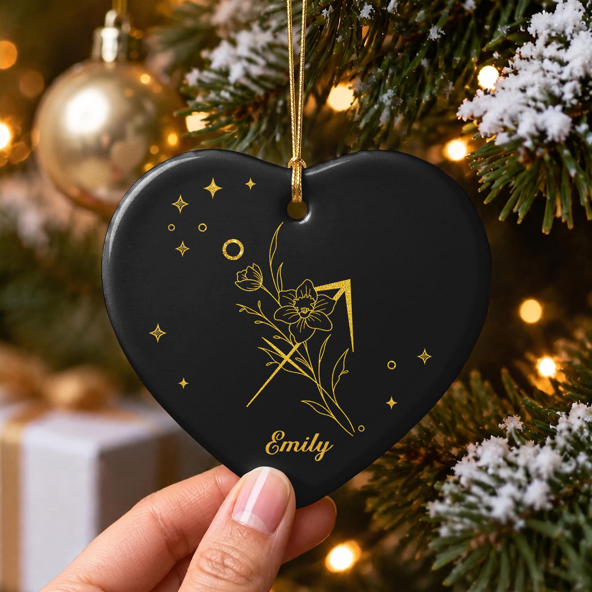 Zodiac Virgo Sign With Birth Month Flowers And Stars - Personalized Custom Ceramic Ornament With Heart Shape - DTG170_HCE