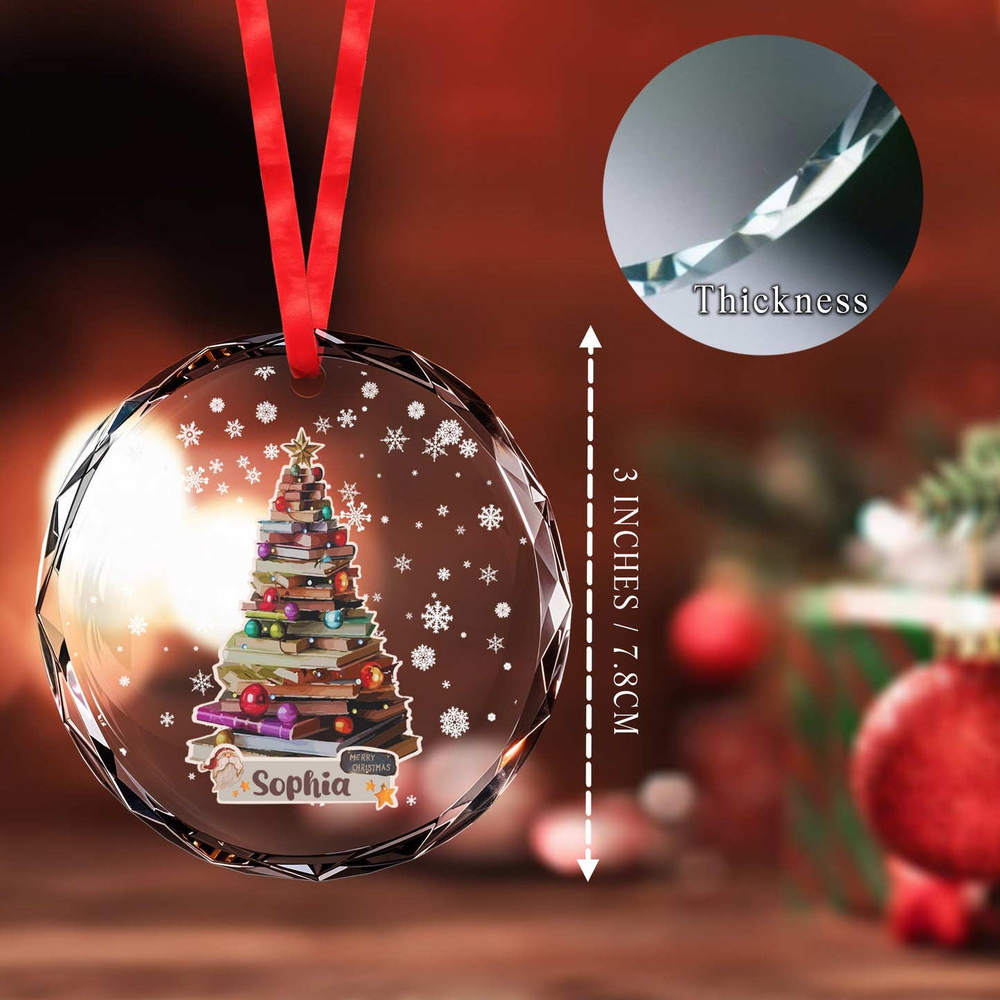 Merry Christmas Tree Of Books Glass Ornament