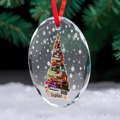 Merry Christmas Tree Of Books Glass Ornament