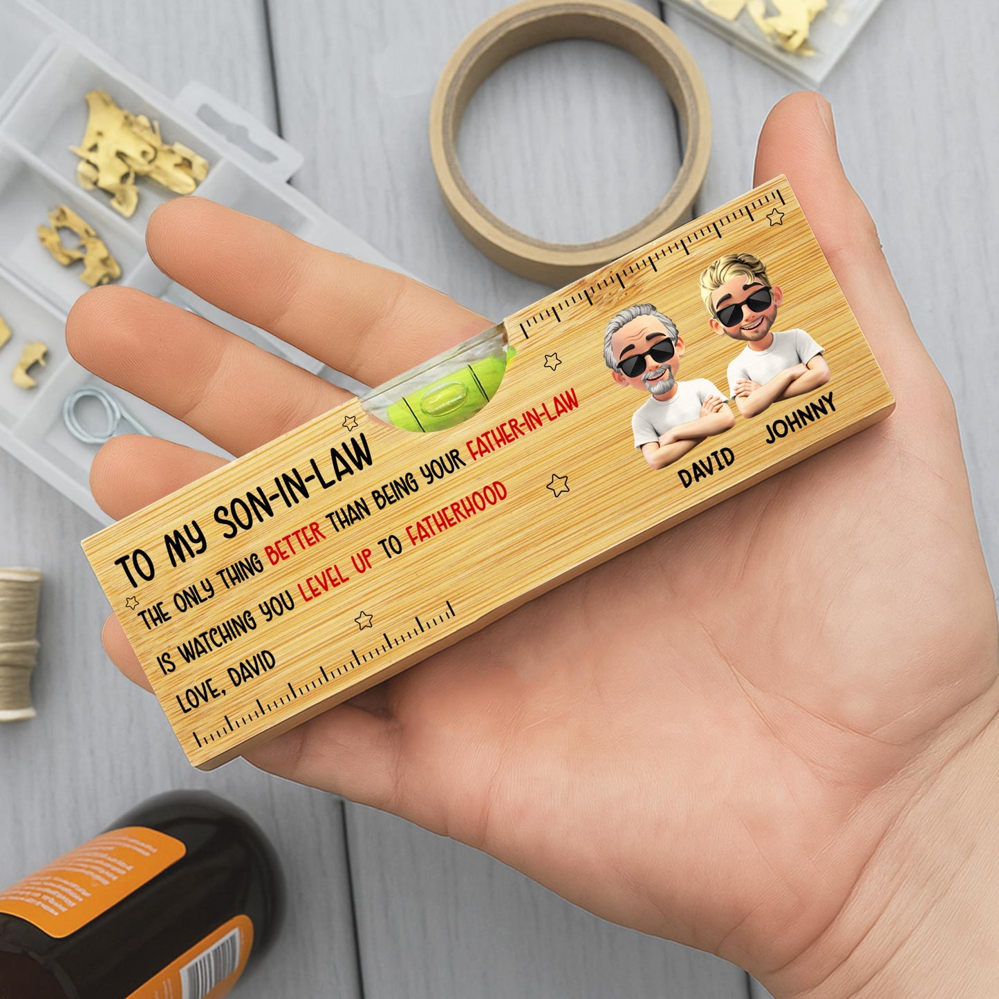 To My Son In Law, The Only Thing Better Than Being Your Father In Law - Personalized Wooden Spirit Level With Bottle Opener - FAM005_PLEV