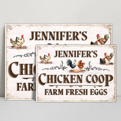Poulailler, œufs frais de la ferme et poules colorées – Plaque métallique personnalisée – FAM034_MSIGN