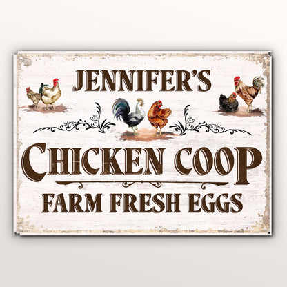 Poulailler, œufs frais de la ferme et poules colorées – Plaque métallique personnalisée – FAM034_MSIGN