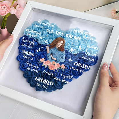 Beautiful, God Say You Are Victorious, Flowers And Hearts - Personalized Flower Shadow Box - FAM039_HESHA