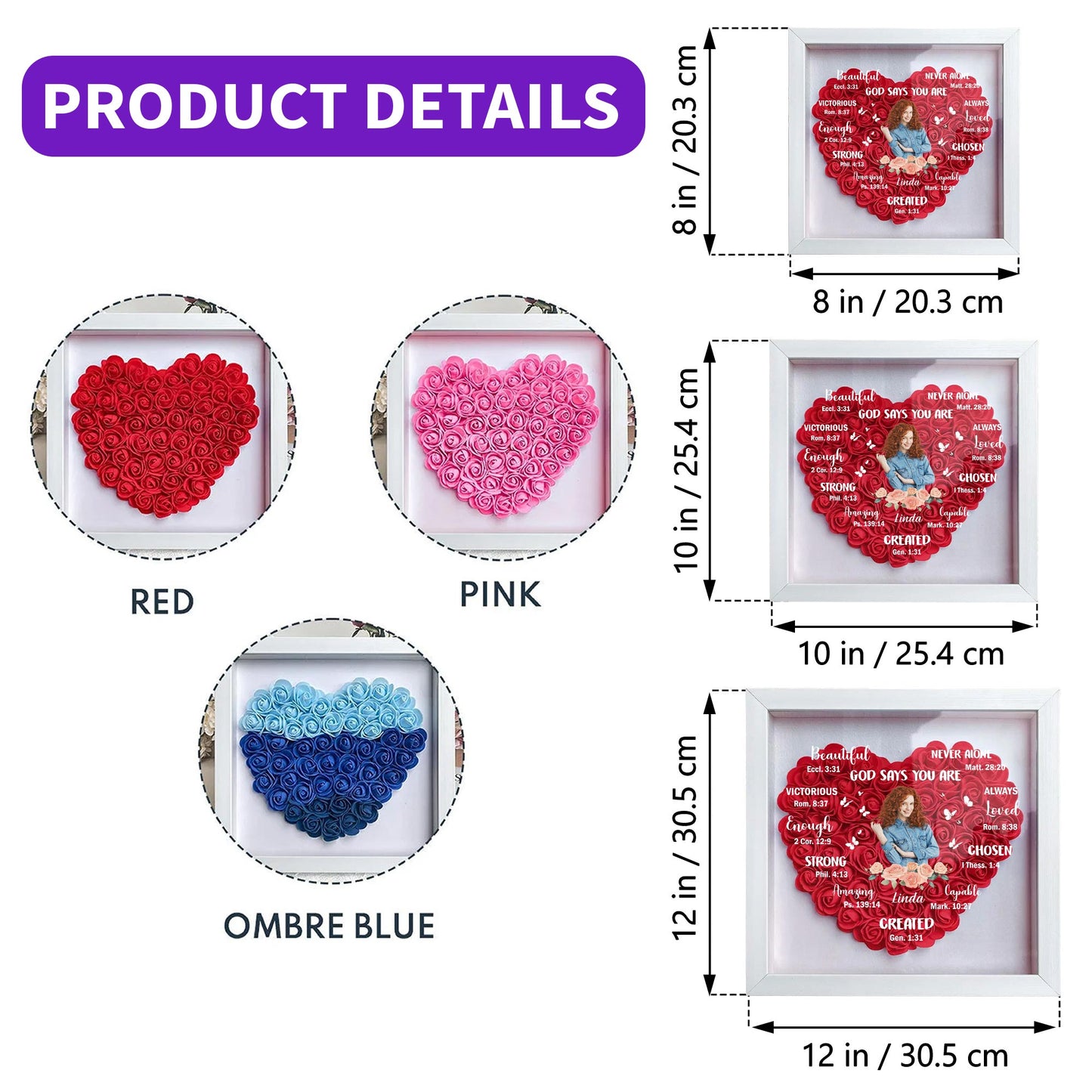 Beautiful, God Say You Are Victorious, Flowers And Hearts - Personalized Flower Shadow Box - FAM039_HESHA