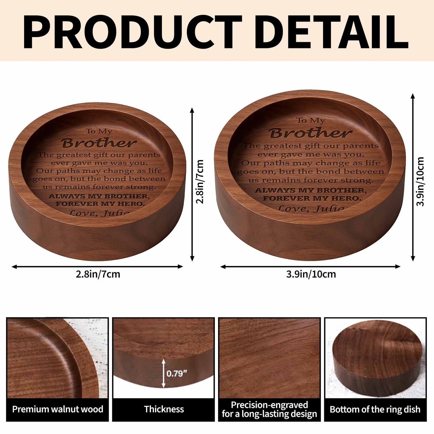 To My Brother, The Greatest Gift, Wood Ring Dish