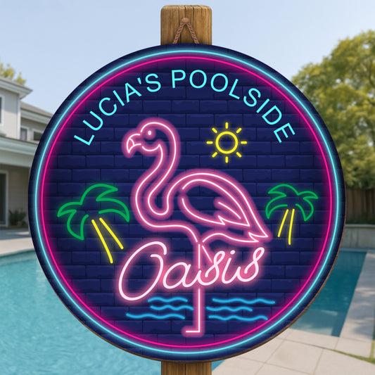 Poolside Oasis With Flamingo And Palm Trees