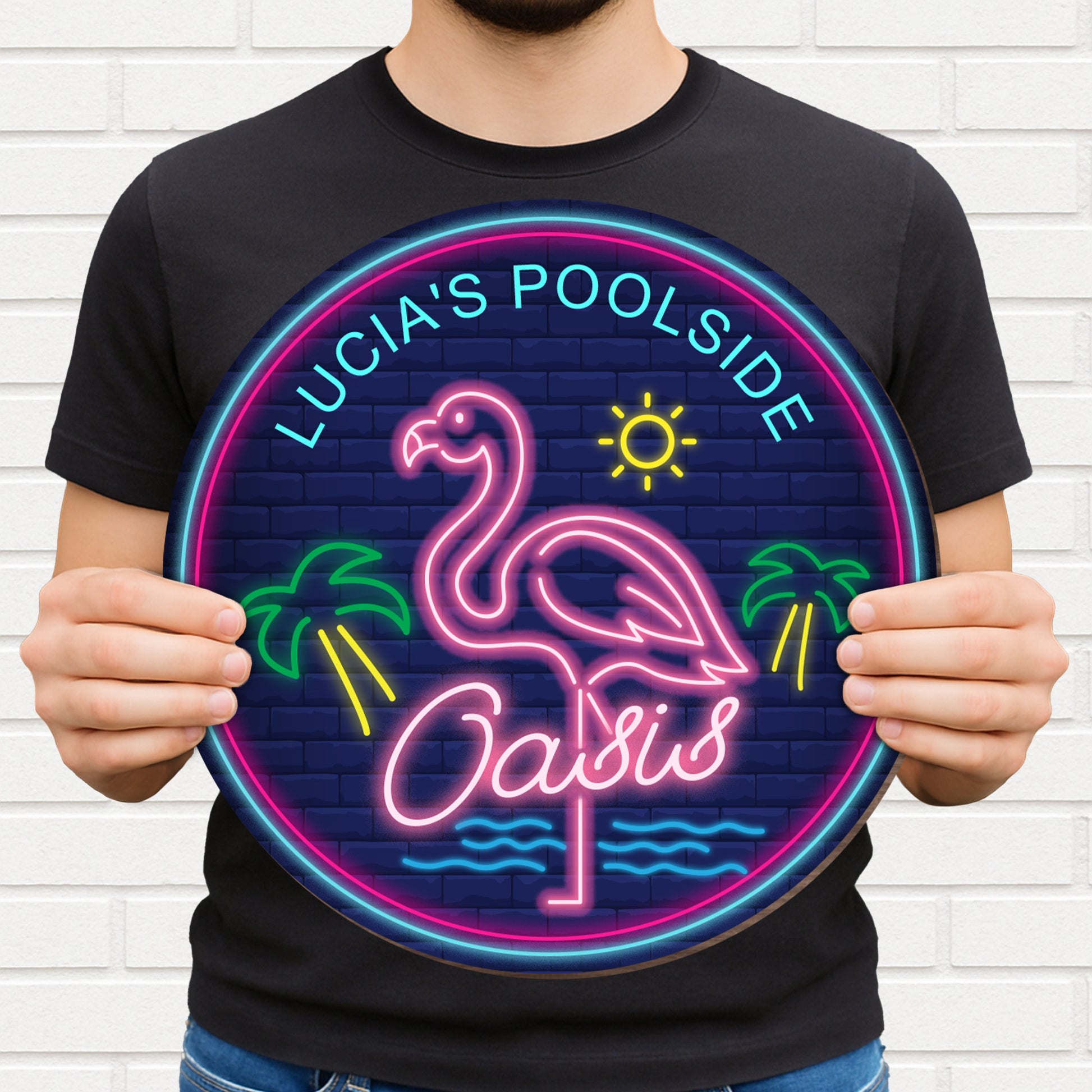 Poolside Oasis With Flamingo And Palm Trees
