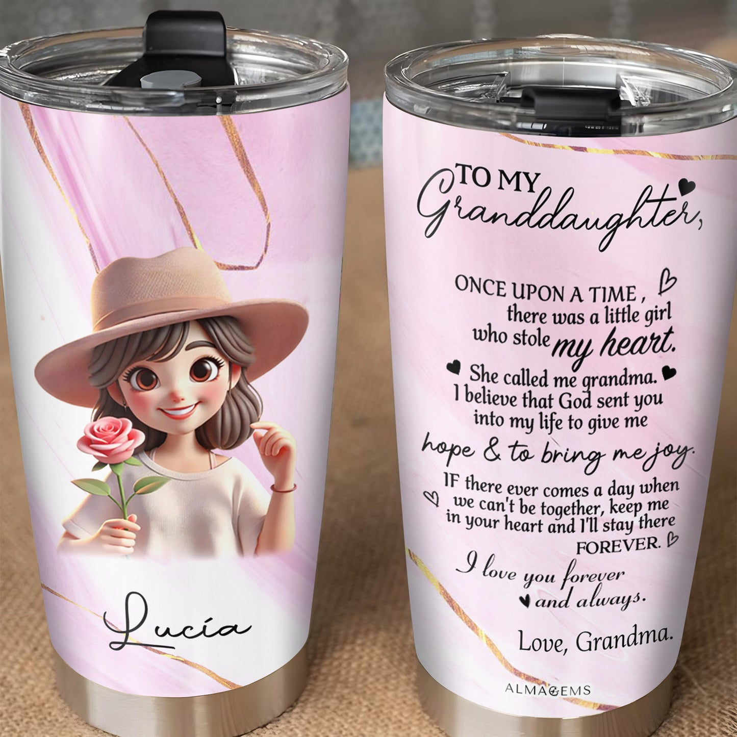 À ma petite-fille, je t'aime, grand-mère ! Gobelet personnalisé en acier inoxydable 590 ml, 850 ml – FAM066_TB