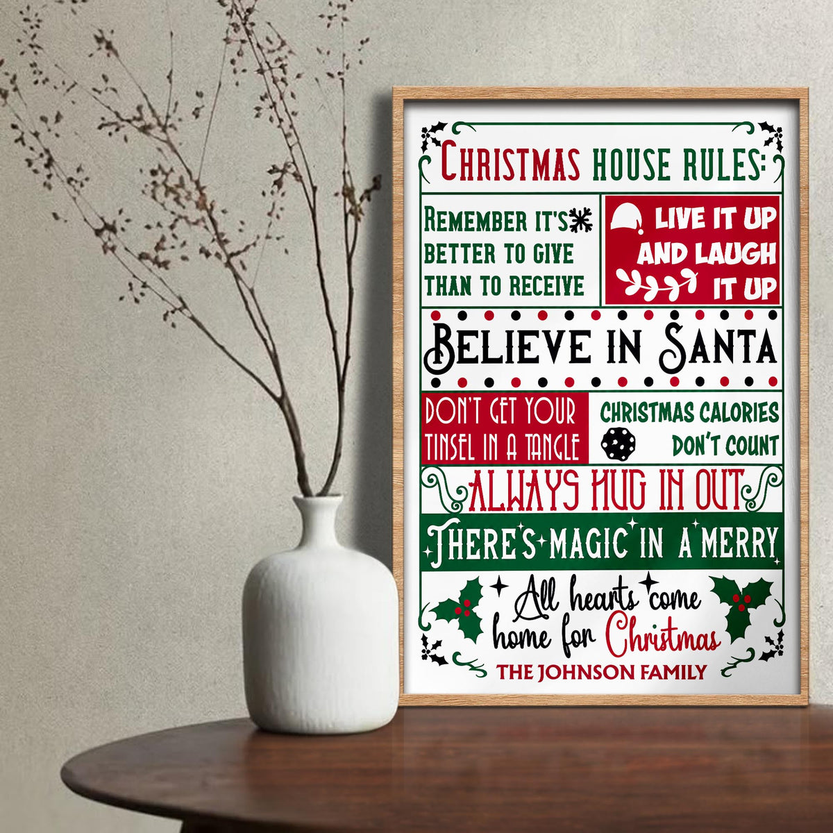 Christmas House Rules Believe In Santa Holiday Holly Vertical Poster - Personalized Custom Vertical Poster - FAM1022_VPOS