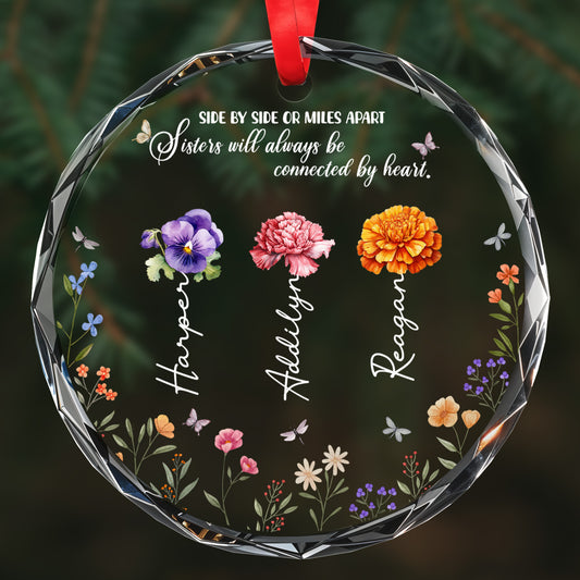 Sisters Connected By Heart With Floral Design