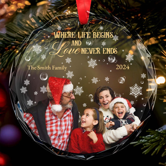 Where Life Begins And Love Never Ends Family Photo Ornament