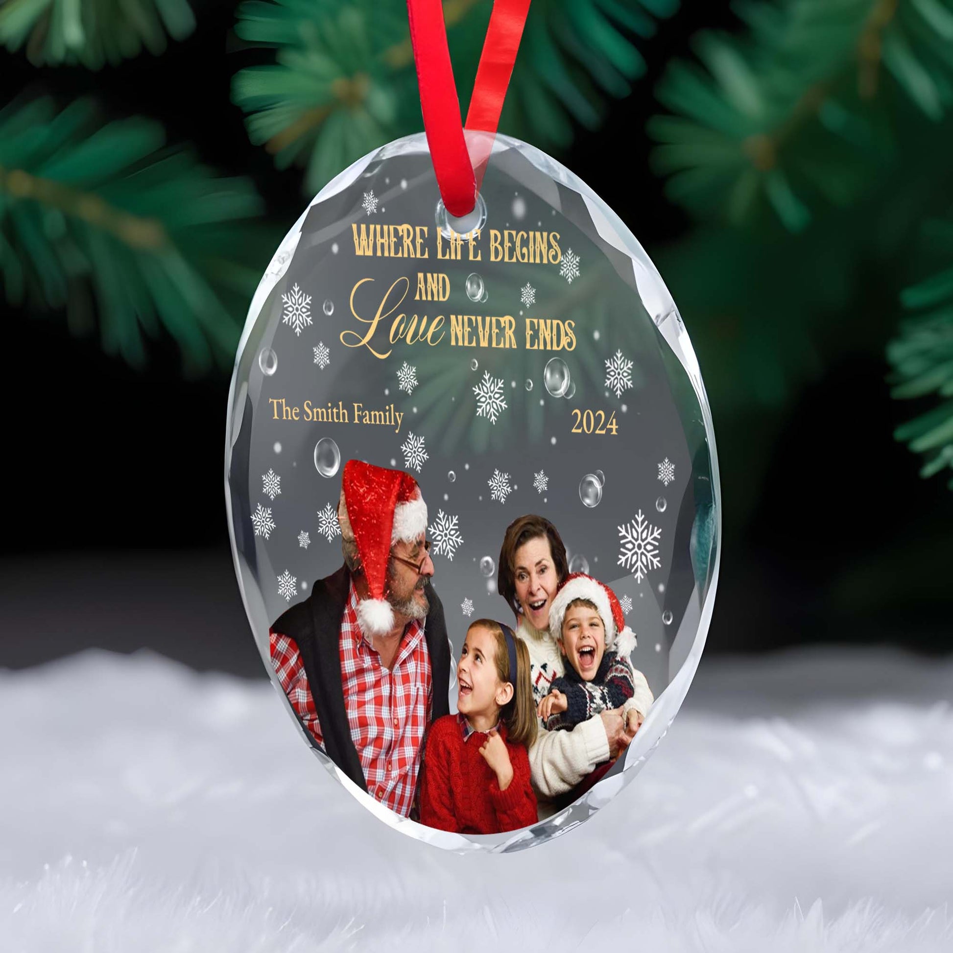 Where Life Begins And Love Never Ends Family Photo Ornament