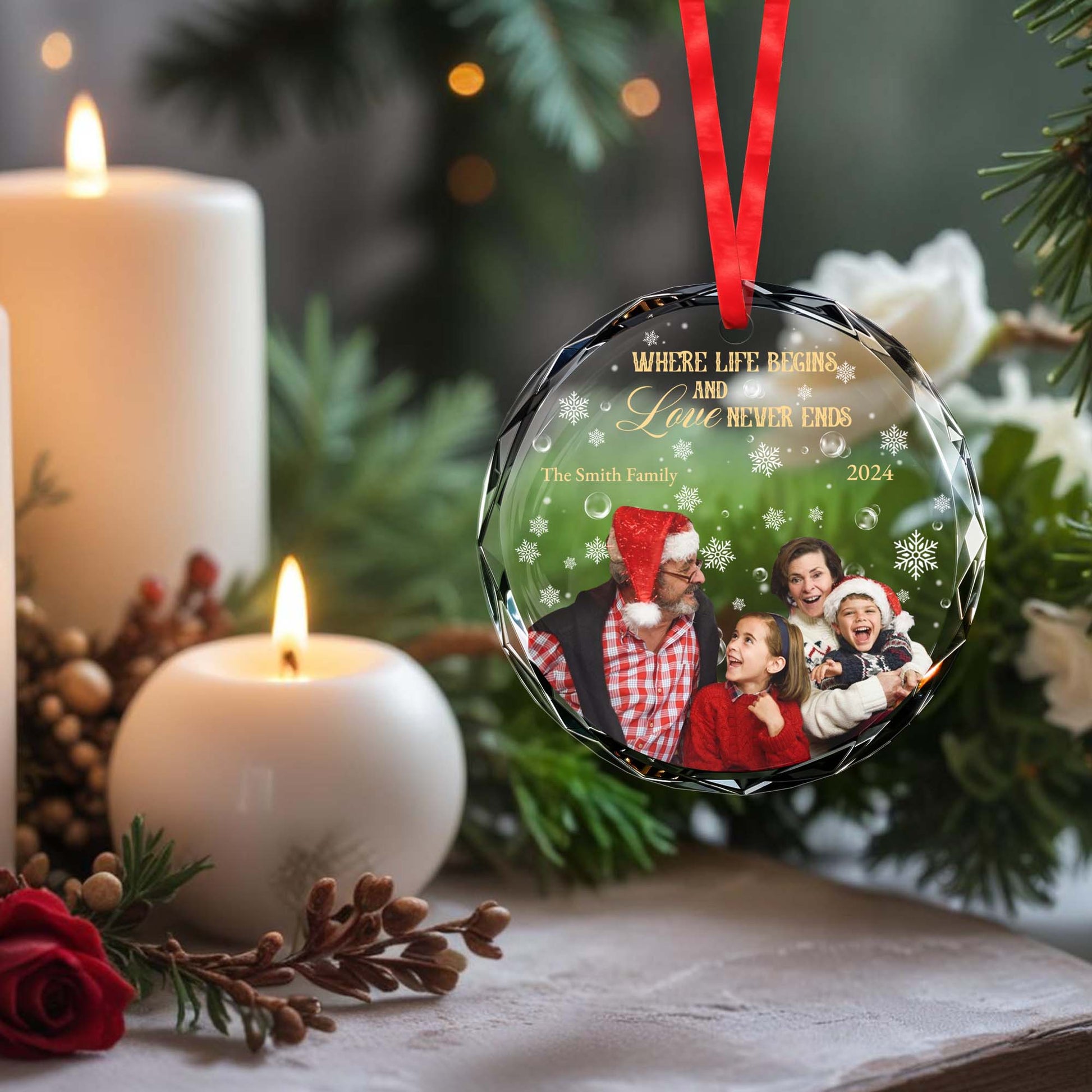 Where Life Begins And Love Never Ends Family Photo Ornament