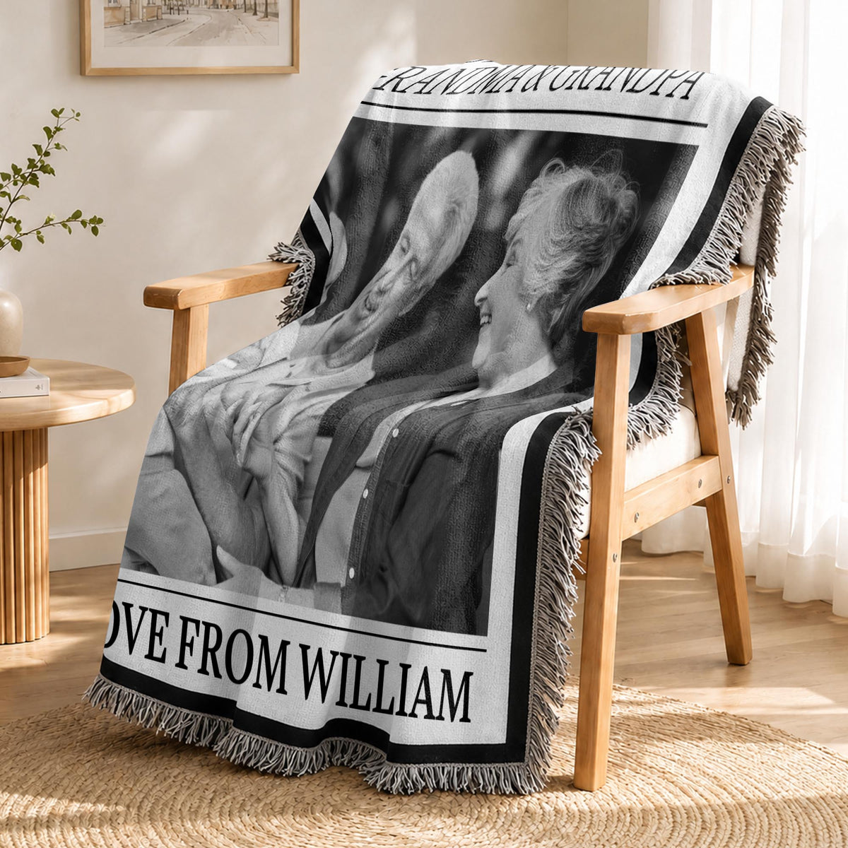 The Grandparents Times First Christmas As Grandma And Grandpa Newspaper Design - Personalized Woven Blanket - FAM1098_WOBLK