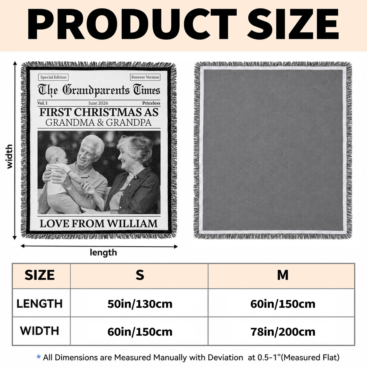 The Grandparents Times First Christmas As Grandma And Grandpa Newspaper Design - Personalized Woven Blanket - FAM1098_WOBLK