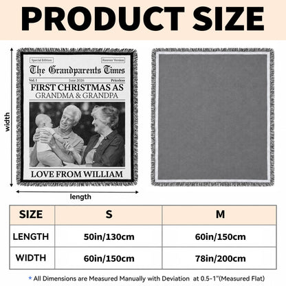 The Grandparents Times First Christmas As Grandma And Grandpa Newspaper Design - Personalized Woven Blanket - FAM1098_WOBLK